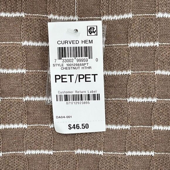 Karen Scott Boxstitch Curved Hem Sweater Women PP Chestnut Heather Tan White NWT - Picture 5 of 7